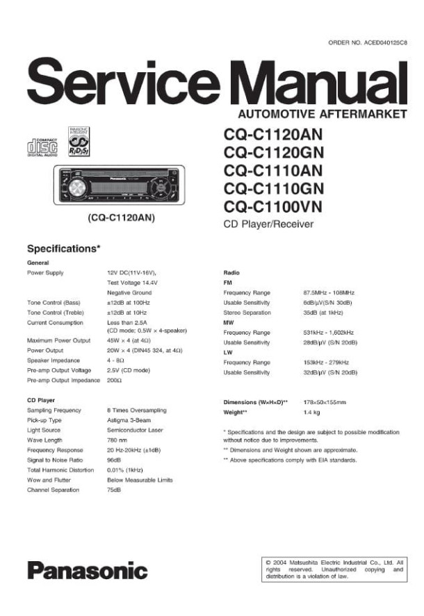 CQ-C1120AN, CQ-C1120GN, CQ-C1110AN, CQ-C1110GN, CQ-C1100VN